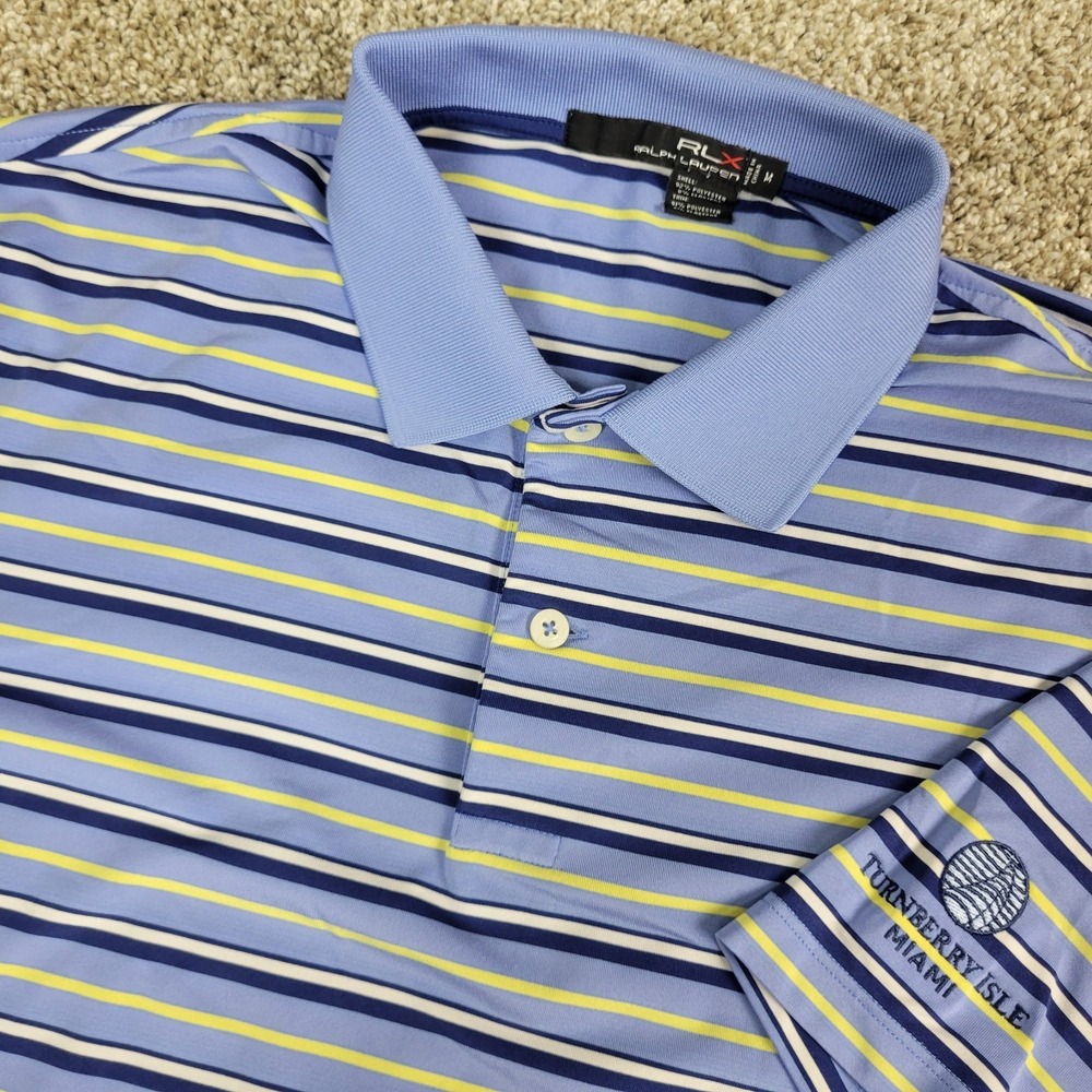 RLX Ralph Lauren Mens Medium Blue Striped Performance Stretch Golf Polo SS